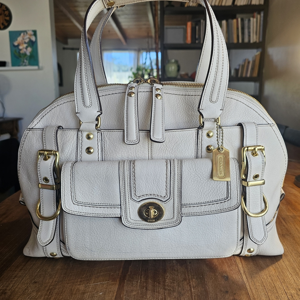 Coach Off-White Leather Satchel with Gold Hardware